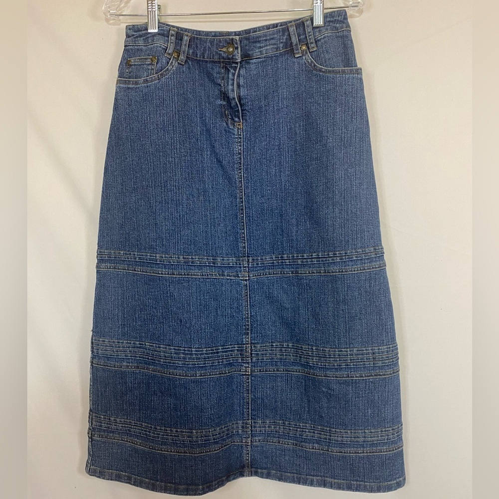 Christopher & Banks Denim Stretch Midi Skirt, Size 6